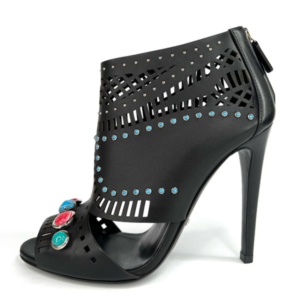 GUCCI LIKA LASER CUT LEATHER STONE STUD EMBELLISHED LOGO ANKLE BOOT SIZE EU 38